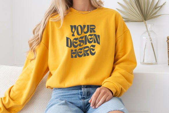 Gold Gildan 18000 Mockup: Premium Graphics for Product Mockups