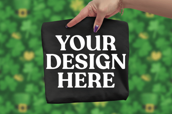 Hand Holding Black T-Shirt Mockup Green for Graphics & T-Shirts