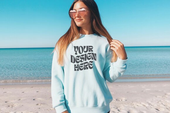 Light Blue Gildan 18000 Mockup: Graphics for Product Mockups