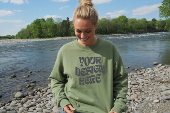 Military Green 18000 Sweatshirt Mockup: Graphics for Product Mockups
