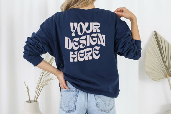 Navy Gildan 18000 Back Mockup: Graphics & Product Mockups