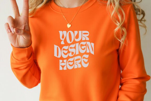 Orange Gildan 18000 Mockup: Graphics for Product Mockups