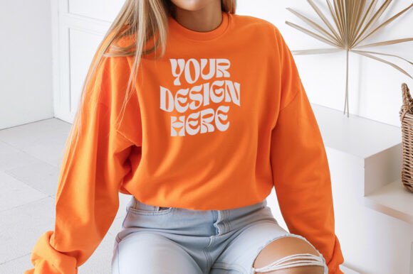 Orange Gildan 18000 Mockup: Graphics & Product Mockups