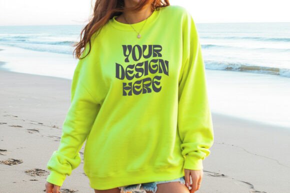 Safety Green Gildan 18000 Sweatshirt Moc: Graphics & Mockups