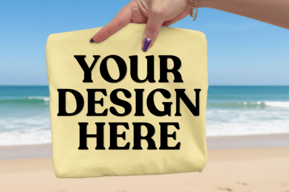 Soft Yellow Beach Mockup: Graphics & T-Shirts