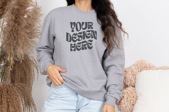 Sport Grey Gildan 18000 Sweatshirt Mock: Graphics & Product Mockups