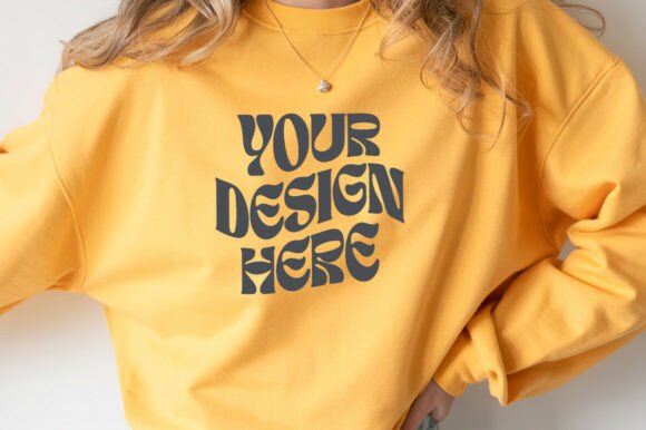 Yellow Gildan 18000 Sweatshirt Mockup: Graphics for Product Mockups